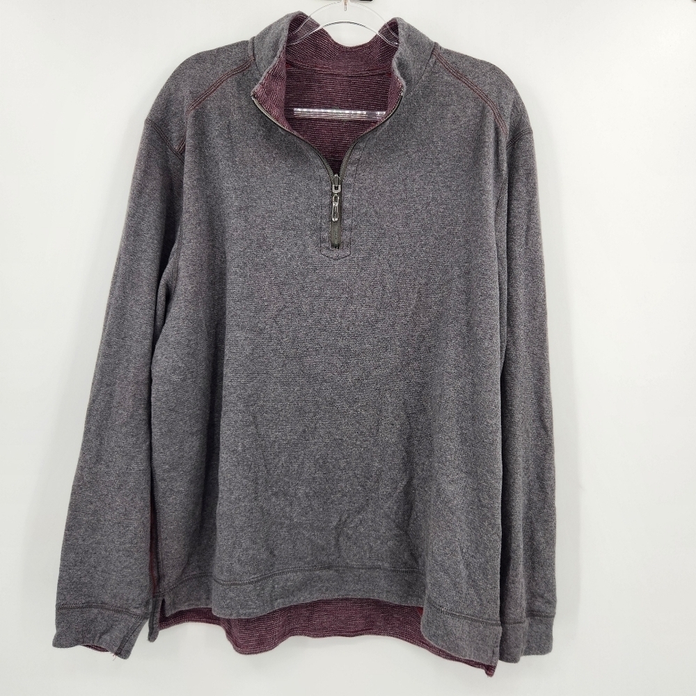 Tommy Bahama Reversible Quarter Zip Pullover Sweater Mens Size XL Gray Maroon